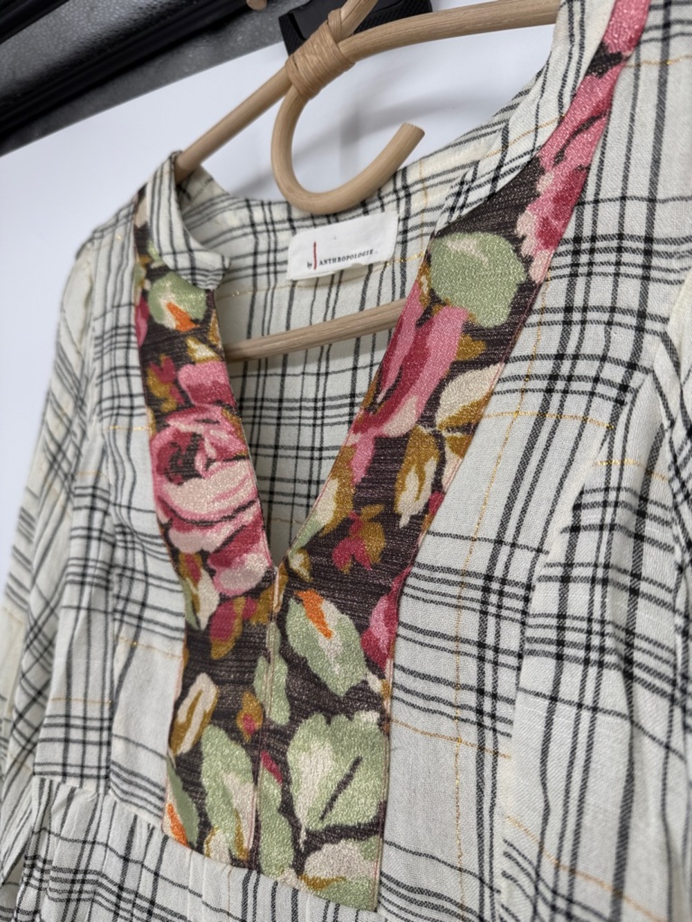 Anthropologie Split Neck Mixed Media Metallic Floral Linen Blend Tunic NWOT - Picture 6 of 14